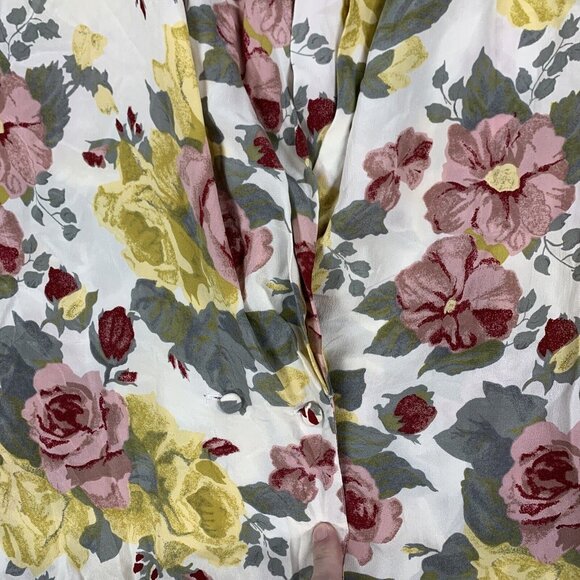 S. L. B. Womens M Colorful Floral Silk Button Long Sleeve Blouse Shoulder Pads - Picture 8 of 10